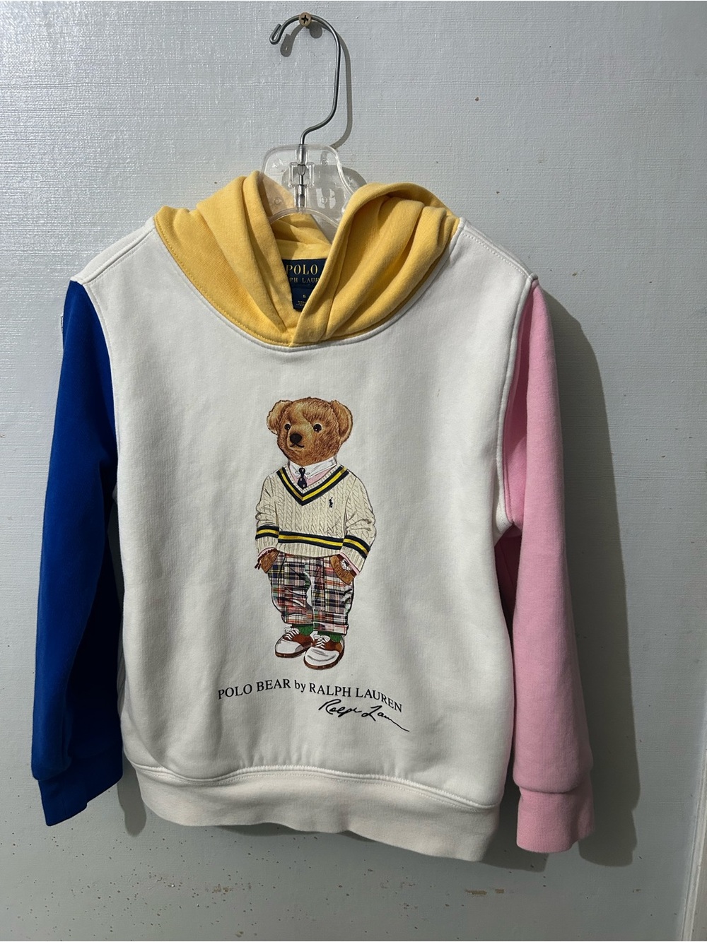 Polo by Ralph Lauren Colorblock Polo Bear Hoodie in White, Blue, Pink & Yellow